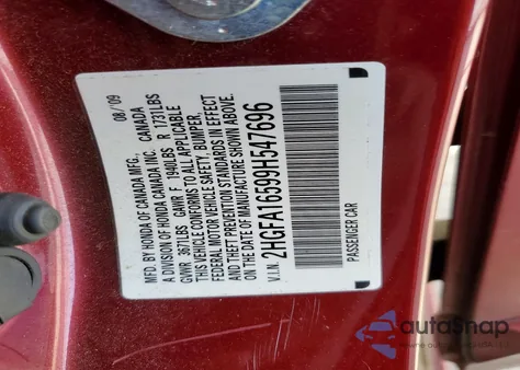 2009 Honda Civic Lx z USA, uszkodzony, nr VIN 2HGFA16599H547696